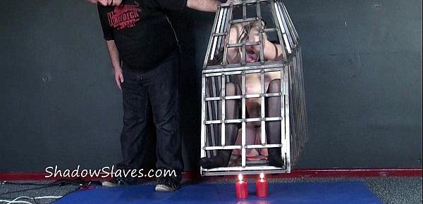  Caged blonde female slaves whipping and hanging bondage of teen submissive
